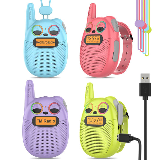 QNIGLO 4-pack kid walkie talkies ready for outdoor adventures