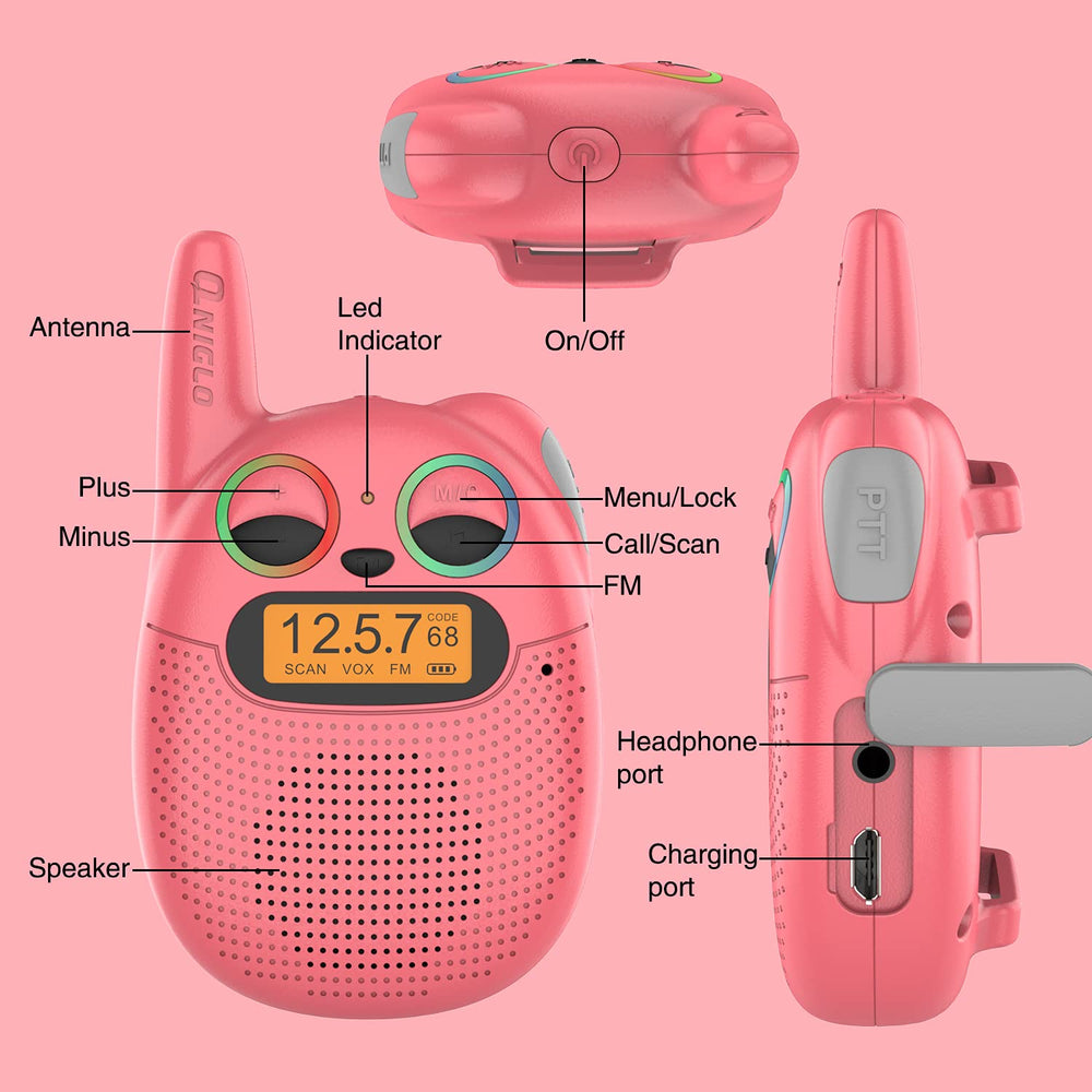 QNIGLO walkie talkies with key-lock to prevent unintended changes.