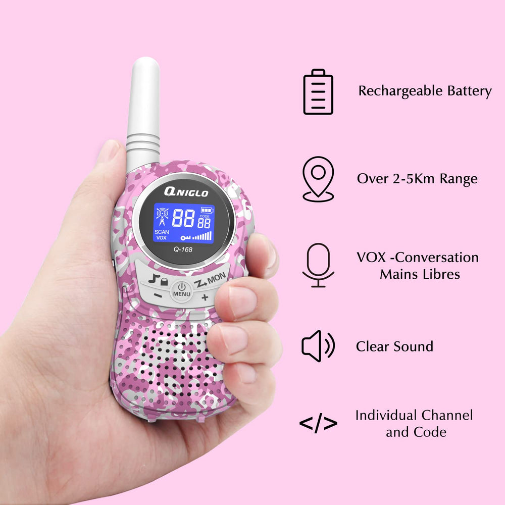 QNIGLO walkie talkies with VOX and private channels for smooth chats