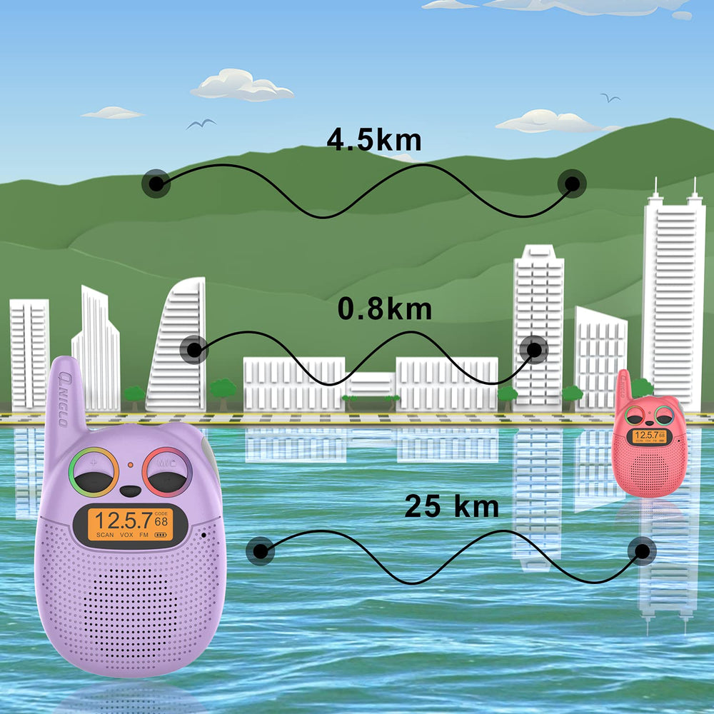 QNIGLO kid walkie-talkies ideal for outdoor games like hiking.