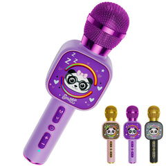 Qnxoat r Bluetooth Karaoke Microphone Toy, purple front view, ideal for kid-friendly performances.