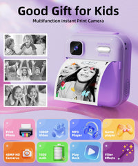 Qnxoat r Kids Camera Instant Print purple display screen for easy review