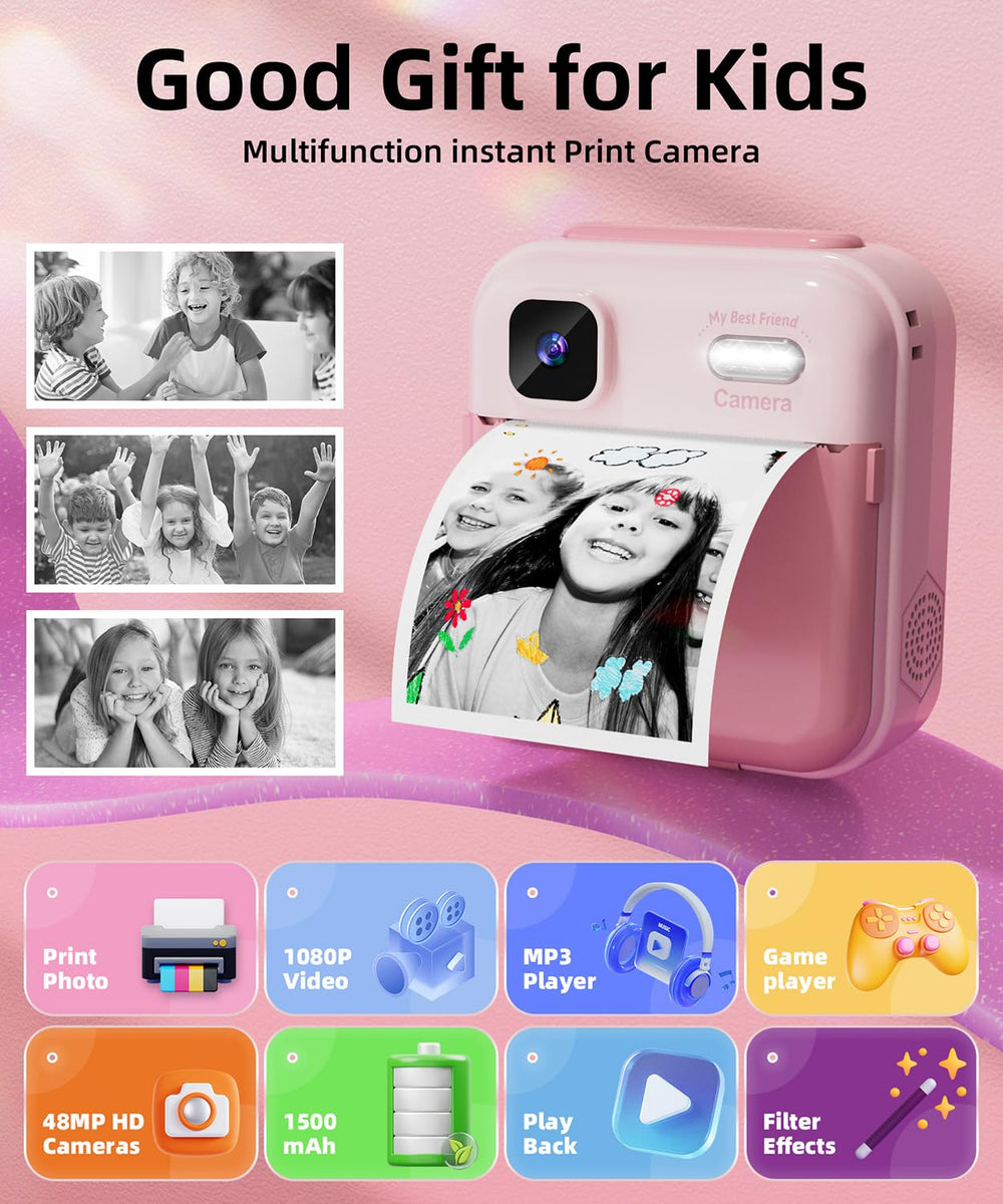 Qnxoat r instant print camera with three rolls supports quick keepsake printing