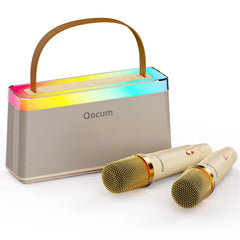 QOCUM karaoke machine for kids front view with dual speakers for easy setup and fun.