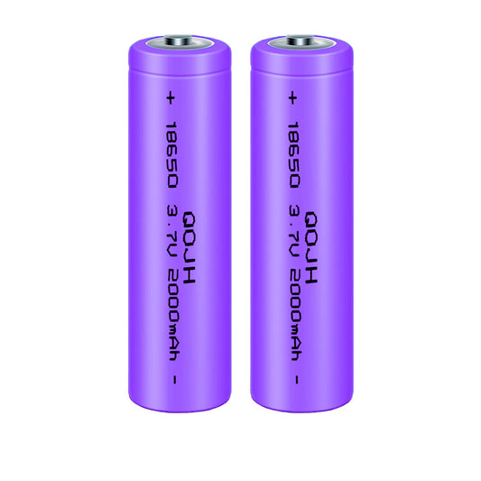 QOJH 2-pack 18650 purple batteries ready for replacement power.