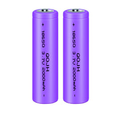 QOJH 2-pack 18650 purple batteries ready for replacement power.