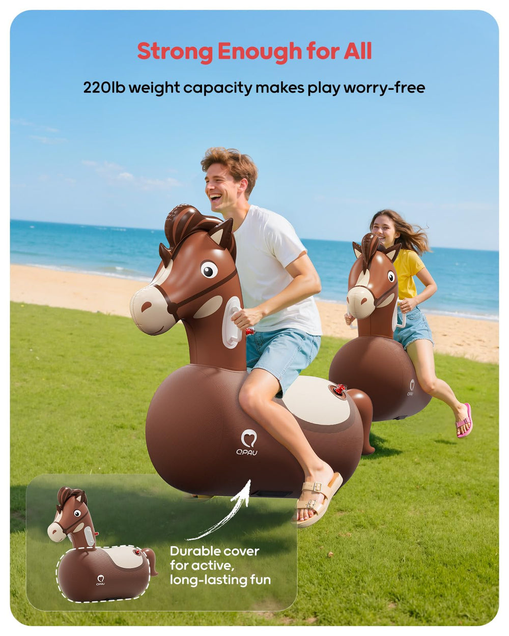 QPAU bouncy horse with hand pump included for quick inflation