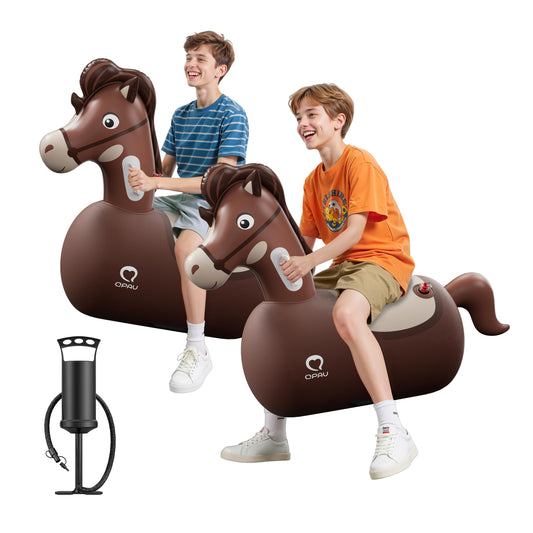 QPAU inflatable bouncy horse two-pack front view for shared outdoor play and fun
