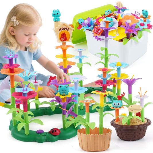 QPOU Flower Garden base and stems for creative play and fine motor skills.