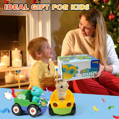 QPOU gift-ready dino car set, perfect for birthdays and celebrations.