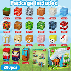 QRPQT 200pcs magnetic blocks building world encourages open-ended construction and problem solving.