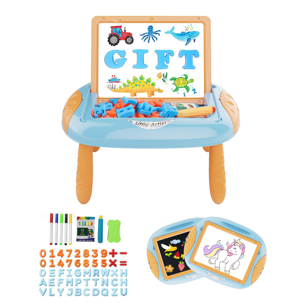 Qrytoi double-sided doodle easel with magnetic whiteboard for letters and drawing.