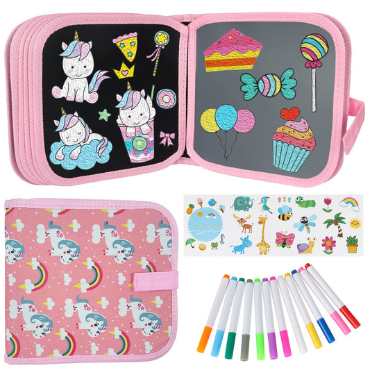 Qrytoi erasable doodle set cover with kid-friendly design for mess-free travel.