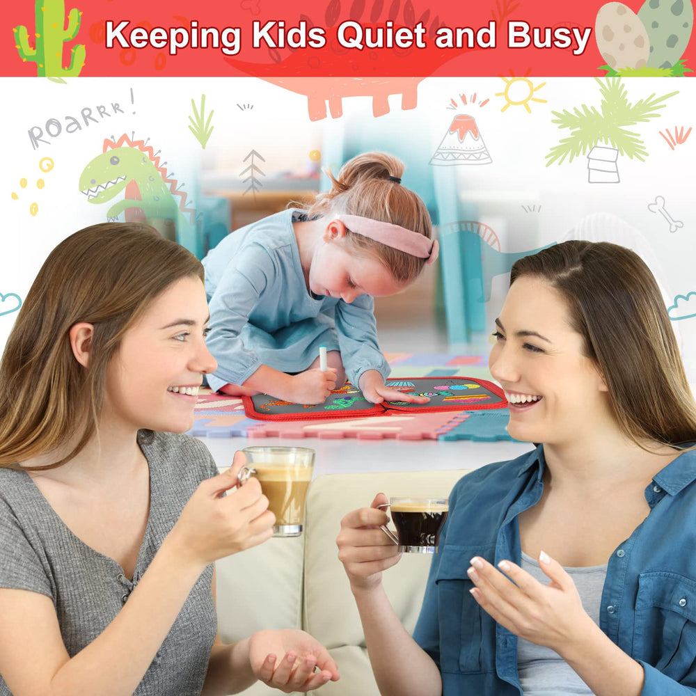 Qrytoi erasable drawing book keeps children engaged during travel.