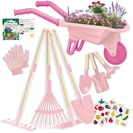 Qtioucp kids wheelbarrow for yard tasks and pretend play.