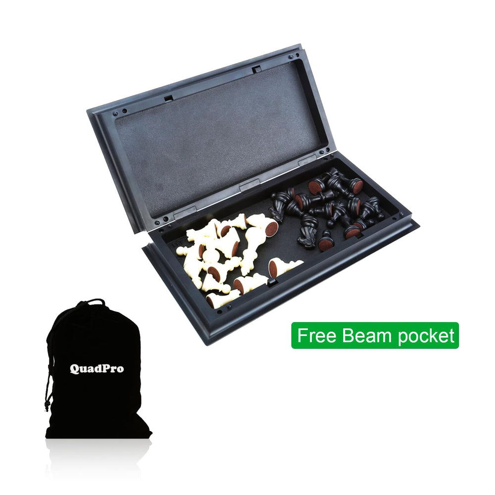 QuadPro travel chess board open on table ready for two players