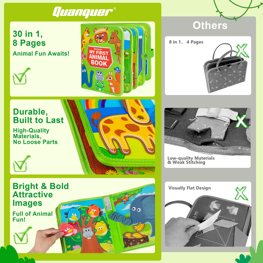 Quanquer Animal Busy Book buttoning and snapping activities for self-help play