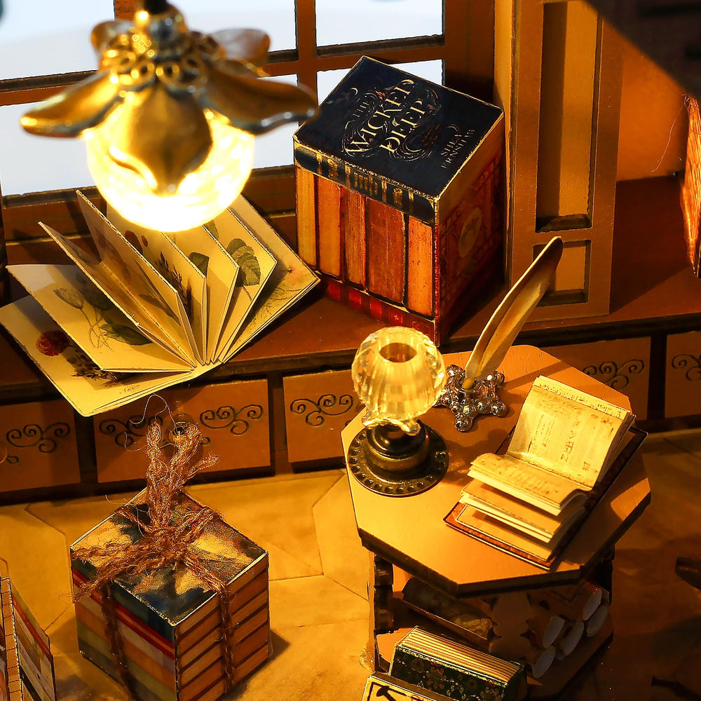 Quanquer flickering candles and crystal balls add mystical ambiance.