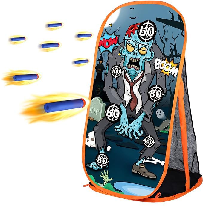 Quanquer shooting targets with Nerf-compatible design for backyard practice and fun.