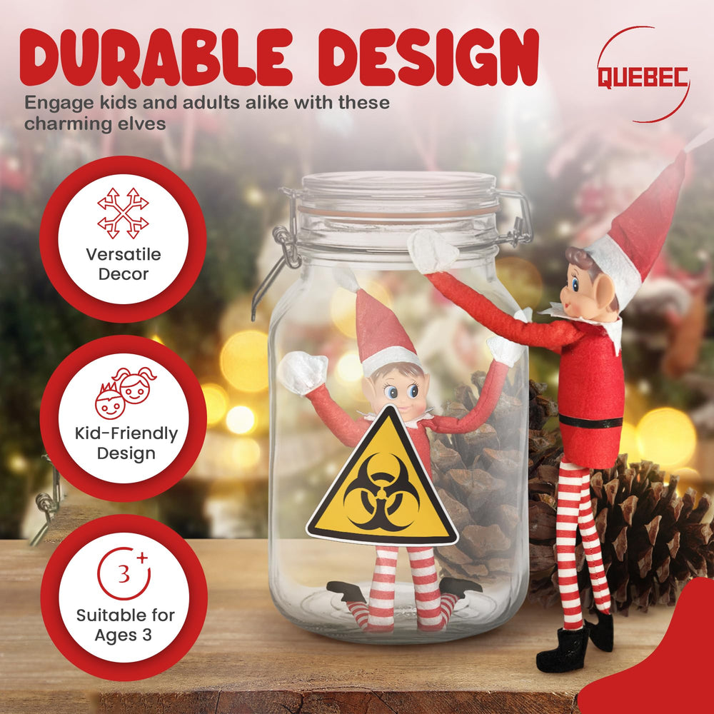 Quebec Naughty Elf Set soft-body design invites cuddly, safe holiday cuddling for kids.
