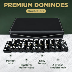 Close-up of numbered domino tiles showing classic dots for family math fun