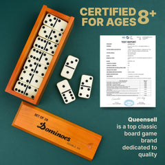 Queensell Jumbo Dominoes travel-friendly box for spontaneous games anywhere.
