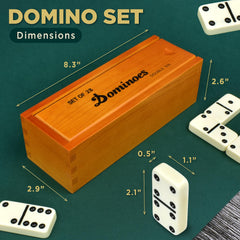 Queensell Jumbo Dominoes wooden storage case complements ivory tiles with classic design and durable construction.