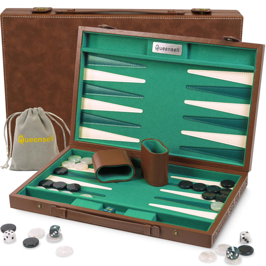 Queensell premium 15-inch backgammon board with a smooth playing surface for precise moves
