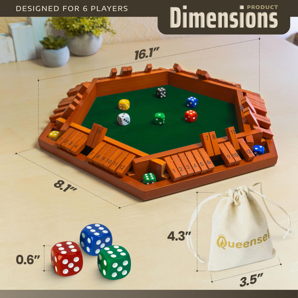 Queensell Shut The Box storage bag keeps dice and rules organized.