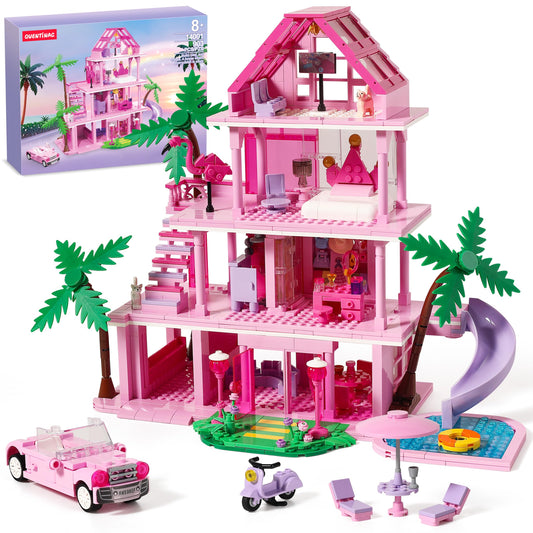 QUENTINAG Dream Girls House 4-story pink villa invites imaginative storytelling.