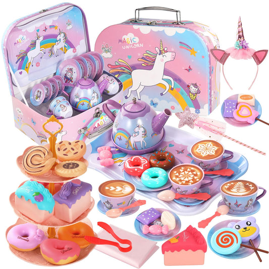 Quiet Flower 55pcs tea party set with teapot and cups for imaginative play.