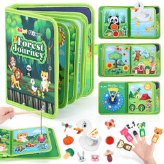 Quiet Flower Busy Book forest setup promotes fine motor practice and imaginative play.