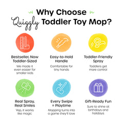 Quiggly toddler spray mop two-handed design supports collaborative cleaning play