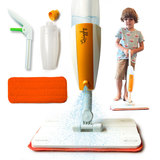 Quiggly Toy Spray Mop in action demonstrates kids learning through hands-on cleaning.