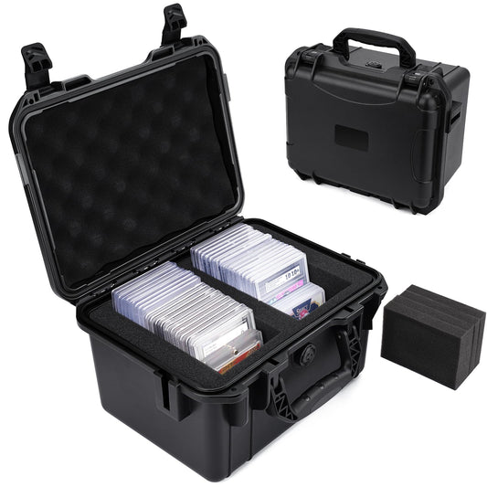 QINGUANG graded card storage box top view with foam dividers for secure storage.