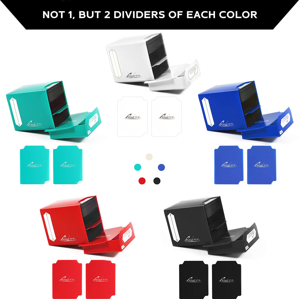 Quiver Time blue deck box front highlighting durable, travel-friendly card storage.