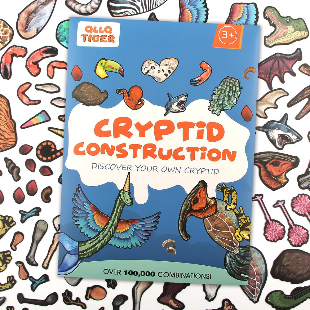 QLLQTIGER cryptid construction kit box invites imaginative creature-building play.