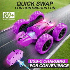 QUNREDA RC car night headlights illuminate tracks for safer handling.