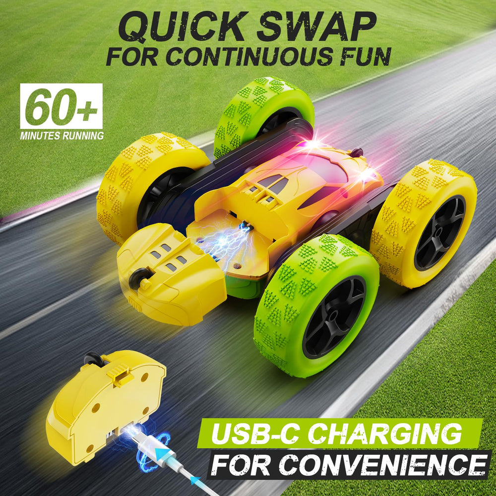 QUNREDA RC car rear view highlighting durable ABS body and stability