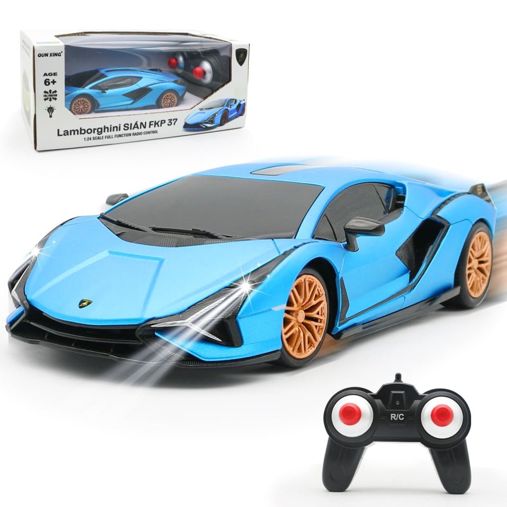 QUN XING Sian 1:24 RC car blue side view ideal for indoor and outdoor play