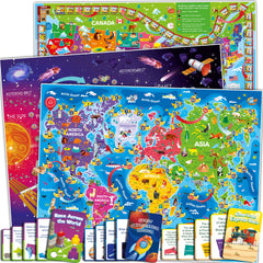 QUOKKA 3X Set world map image encourages geography exploration during family game night.