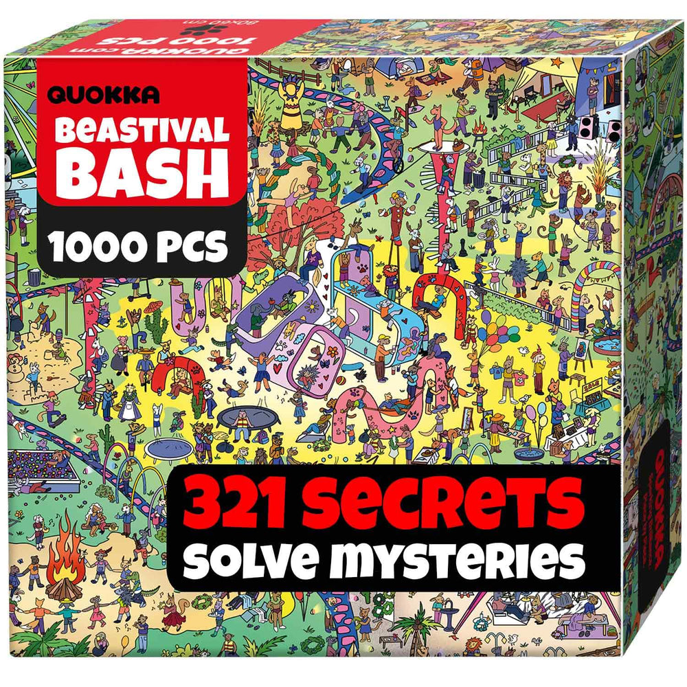 QUOKKA Animal Bash puzzle box cover — vivid scene to boost focus.