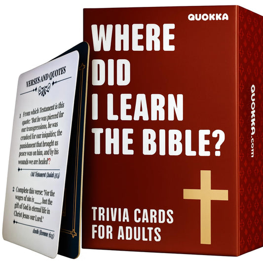 QUOKKA Bible Trivia Game front box view for family learning and fun