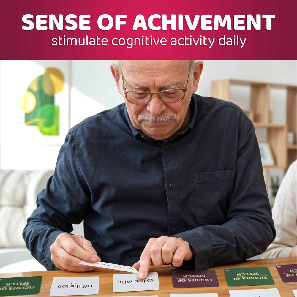 QUOKKA Elderly Memory Games crimson deck targets longer phrases for varied difficulty.