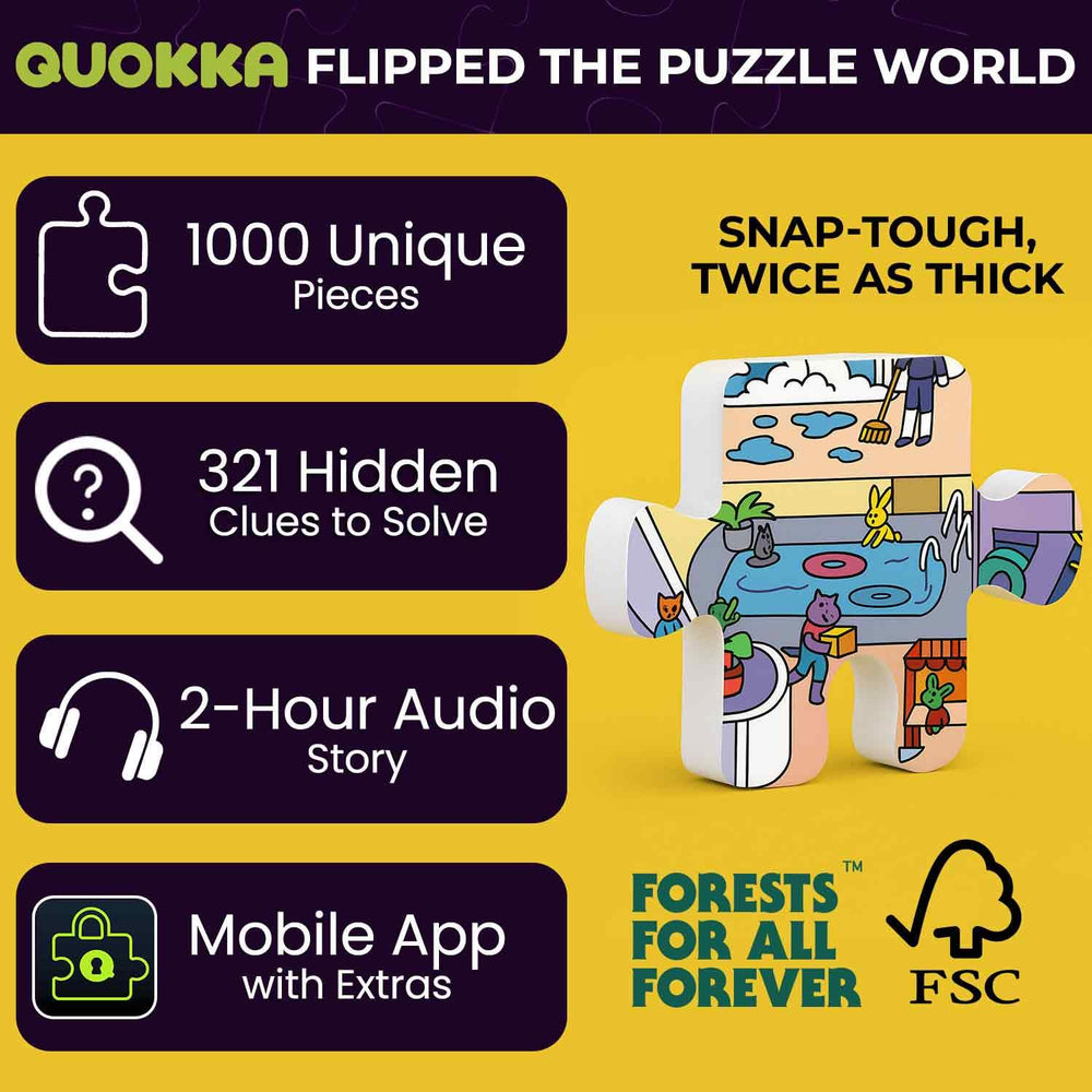 QUOKKA jigsaw pieces close-up, vibrant hues foster immersive focus during solving.