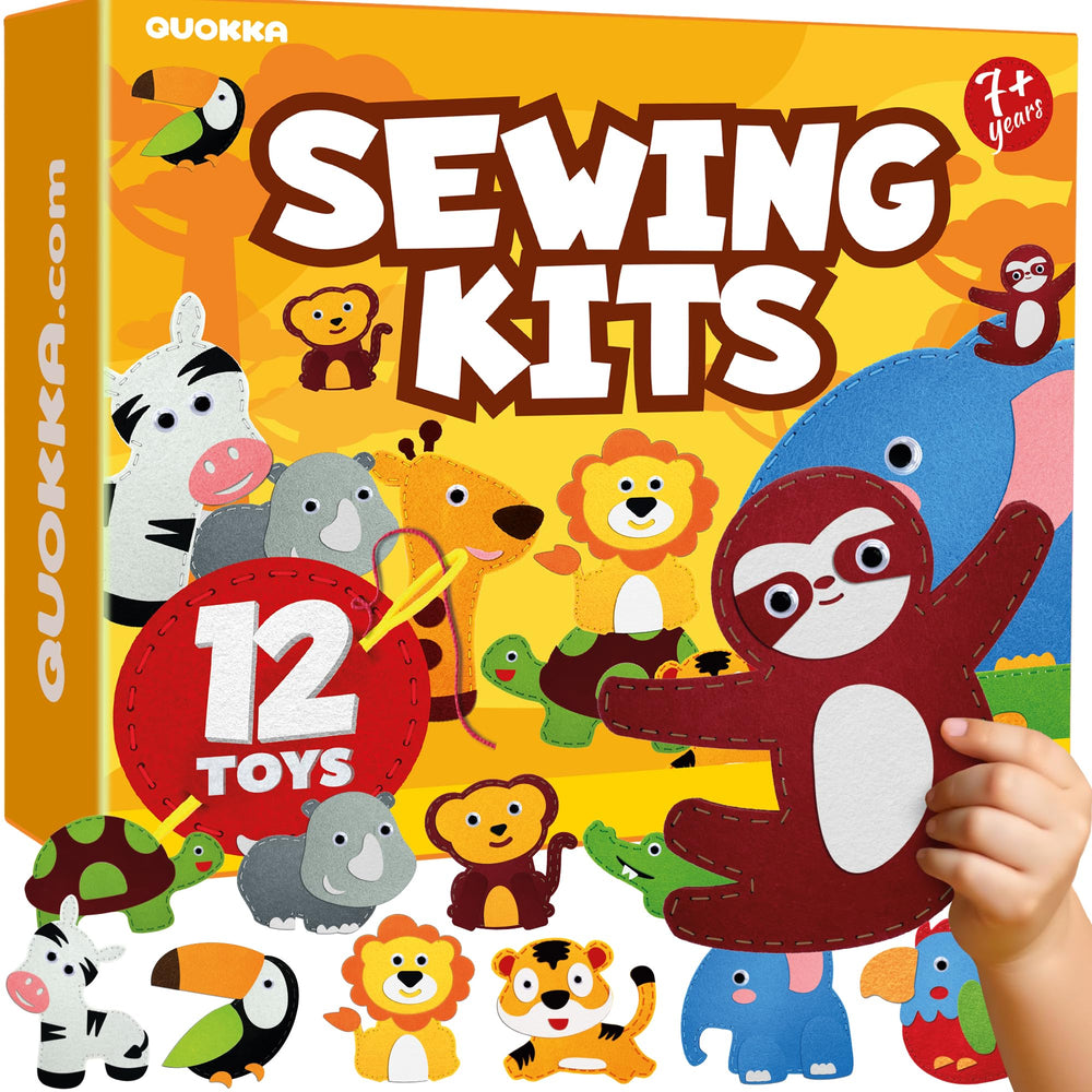 QUOKKA sewing kit cover showing the 12-wild-animal set for kids.