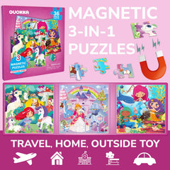 QUOKKA magnetic puzzles with unicorn and mermaid scenes for engaging toddler learning on the go