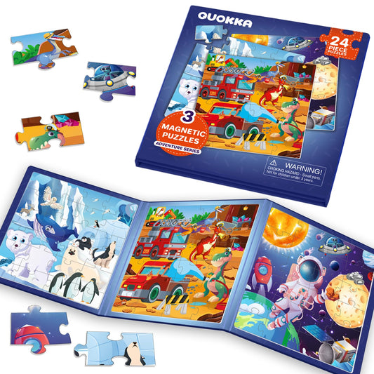 QUOKKA magnetic toddler puzzles 24-piece collection promotes fine motor skills via bright scenes