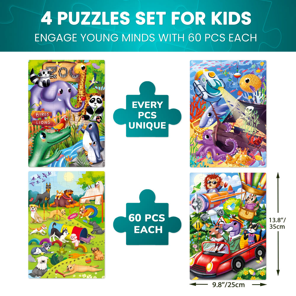 QUOKKA puzzles wild animals 60-piece for ages 4-6 builds imagination and recognition