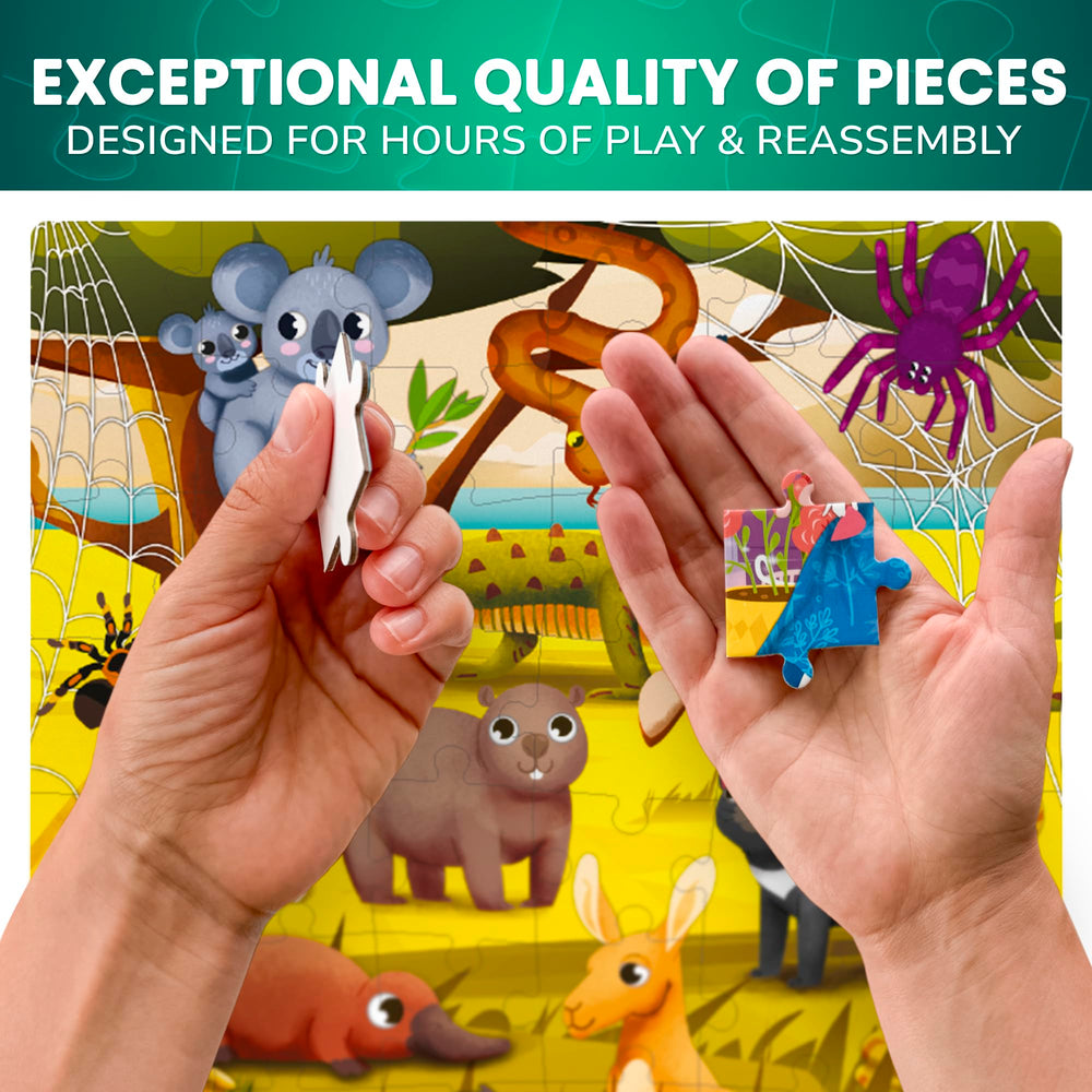 QUOKKA forest animals puzzle image supports sequence thinking and persistence in a woodland setting.